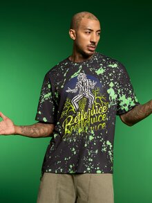 Beetlejuice X SHEIN Men's Letter Print Casual Versatile Daily Wear T-Shirt - Black - View 3
