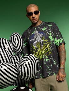 Beetlejuice X SHEIN Men's Letter Print Casual Versatile Daily Wear T-Shirt - Black - View 1