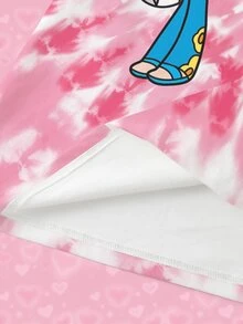 THE POWERPUFF GIRLS X SHEIN 大尺碼女款標語紮染印花圓領短袖休閒T恤 - 白色 - 查看 5