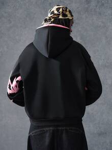 PAVTROS Men's Black Summer Oversized Streetwear Graffiti Sweatshirt, Contrast Color Graphic Design, American Vintage Hip-Hop Style - Multicolor - View 2