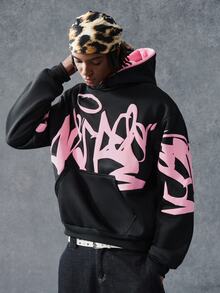 PAVTROS Men's Black Summer Oversized Streetwear Graffiti Sweatshirt, Contrast Color Graphic Design, American Vintage Hip-Hop Style - Multicolor - View 4