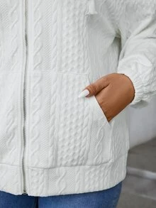 EMERY ROSE Plus Size Solid Color Front Zip-Up Long Sleeve Sweatshirt, Casual Daily Wear ,Graduation, Teachers For Women, Back To School Fall Winter Autumn - White - View 5