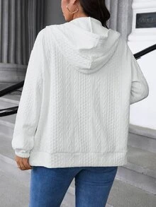 EMERY ROSE Plus Size Solid Color Front Zip-Up Long Sleeve Sweatshirt, Casual Daily Wear ,Graduation, Teachers For Women, Back To School Fall Winter Autumn - White - View 2
