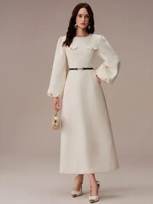 BELROSIE Elegant Fashionable French Style Rich Commute Chic Versatile Comfortable Women's Long Dress - White - View 7