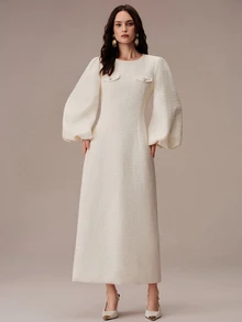 BELROSIE Elegant Fashionable French Style Rich Commute Chic Versatile Comfortable Women's Long Dress - White - View 3
