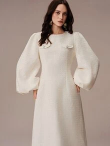 BELROSIE Elegant Fashionable French Style Rich Commute Chic Versatile Comfortable Women's Long Dress - White - View 5
