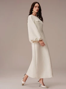 BELROSIE Elegant Fashionable French Style Rich Commute Chic Versatile Comfortable Women's Long Dress - White - View 1