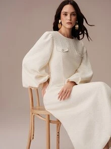 BELROSIE Elegant Fashionable French Style Rich Commute Chic Versatile Comfortable Women's Long Dress - White - View 4