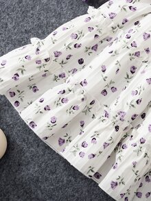 SHEIN Elladie kids 女童新款時尚西裝領長袖外套搭配鬆緊腰A字層次花卉印花細肩帶洋裝 2件套，適合休閒日常穿著與度假，春/秋季 - 紫色 - 查看 8