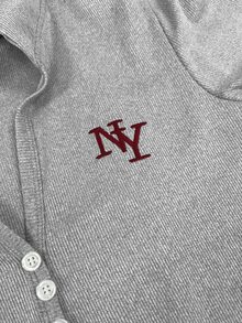 IslaSuriya Womens Y2K Short Sleeve Hoodie Slim Fit Ribbed Knit Henley Neck Sweatshirt Retro NY Embroidered Casual Tops With Pocket - Grey - View 3