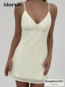 Aloruh Women's Backless Beaded Decor Mini Dress, Vacation - Apricot - View 3