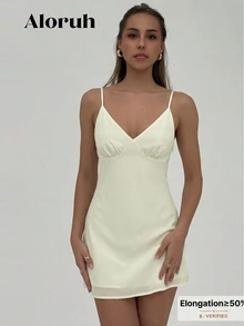 Aloruh Women's Backless Beaded Decor Mini Dress, Vacation - Apricot - View 2