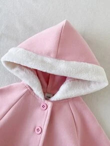 SHEIN Playful Pals 1件女嬰粉色與白色連帽落肩長袖羊毛休閒可愛時尚優雅甜美韓風外套，適合春季、秋季、冬季日常外出或室內多用途穿著 - 粉色 - 查看 8