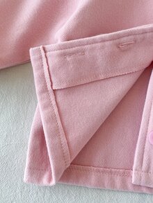 SHEIN Playful Pals 1件女嬰粉色與白色連帽落肩長袖羊毛休閒可愛時尚優雅甜美韓風外套，適合春季、秋季、冬季日常外出或室內多用途穿著 - 粉色 - 查看 12