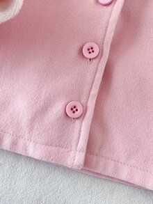 SHEIN Playful Pals 1件女嬰粉色與白色連帽落肩長袖羊毛休閒可愛時尚優雅甜美韓風外套，適合春季、秋季、冬季日常外出或室內多用途穿著 - 粉色 - 查看 9
