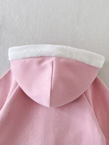 SHEIN Playful Pals 1件女嬰粉色與白色連帽落肩長袖羊毛休閒可愛時尚優雅甜美韓風外套，適合春季、秋季、冬季日常外出或室內多用途穿著 - 粉色 - 查看 13