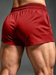 Coreblaze Men's Letter Print Drawstring Waist Double Layer Sports Shorts - Red - View 2
