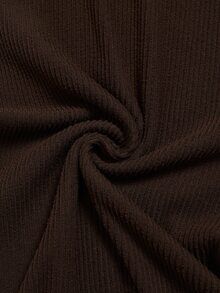 Elenzga Dark Brown Ribbed V-Neck Button-Down Cinched Waist Long Sleeve Top & Mid-Waist Drapey Flared Pants Casual Women 2 Pieces Set - Multicolor - View 4