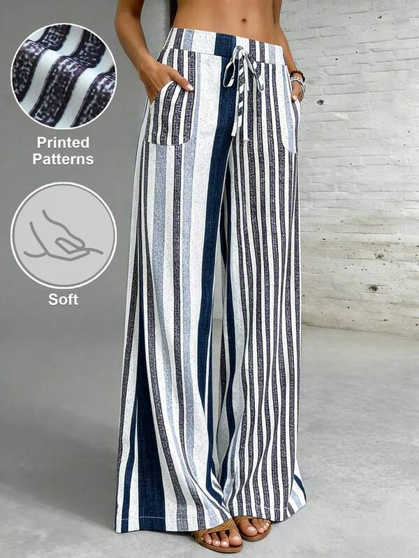 SHEIN Holidaya Pantalones a rayas elegantes y casuales para mujer