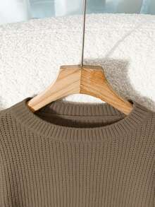 Franclia Women's Solid Color Round Neck Drop Shoulder Loose Knit Pullover Sweater - Camel - View 6