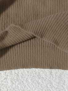 Franclia Women's Solid Color Round Neck Drop Shoulder Loose Knit Pullover Sweater - Camel - View 7