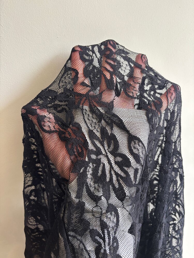 Muchica Plus Size Women's Lace Long Sleeve Front Tie Long Cardigan - Black - View 7