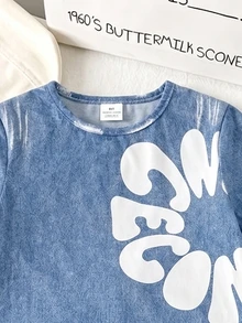 1 SET Boys Fashion Letter Print Casual Crew Neck Short Sleeve T-Shirt And Shorts, Simple, Versatile, Suitable For Daily Wear,School Clothes - Multicolor - View 6