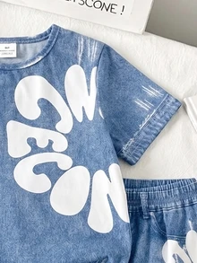 1 SET Boys Fashion Letter Print Casual Crew Neck Short Sleeve T-Shirt And Shorts, Simple, Versatile, Suitable For Daily Wear,School Clothes - Multicolor - View 7