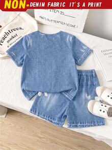 1 SET Boys Fashion Letter Print Casual Crew Neck Short Sleeve T-Shirt And Shorts, Simple, Versatile, Suitable For Daily Wear,School Clothes - Multicolor - View 2