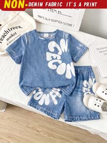 1 SET Boys Fashion Letter Print Casual Crew Neck Short Sleeve T-Shirt And Shorts, Simple, Versatile, Suitable For Daily Wear,School Clothes - Multicolor - View 4