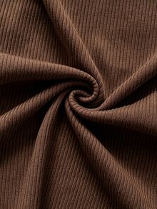 SHEIN PariChic French Knit V-Neck Waist-Defining A-Line Dress - Coffee Brown - View 5