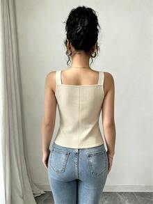 Elenzga 2025年情人节新款深V领束腰蝴蝶结吊带背心，修身显瘦 - 杏色 - 查看 3
