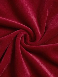Elenzga Vintage Burgundy Velvet Elastic Waist Mid-Rise Slim Fit Bodycon Skirt With Black Lace Hem Patchwork For Women - Burgundy - View 6