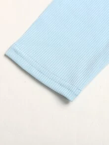 SHEIN 青少年女孩藍色羅紋針織上衣與休閒復古運動長褲 2 件套，春季/秋季 - 藍色 - 查看 5