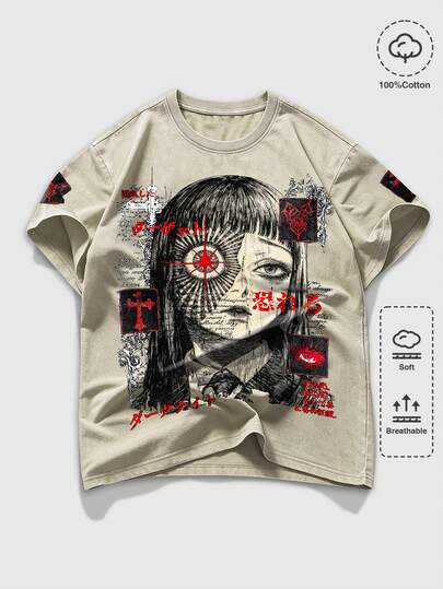 Goth Camiseta de verano casual con estampado de dibujos animados para hombres