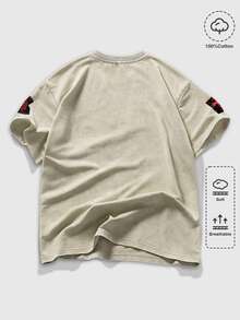 ROMWE MEN Goth Men's Summer Casual Cartoon Print T-Shirt - Khaki - View 4