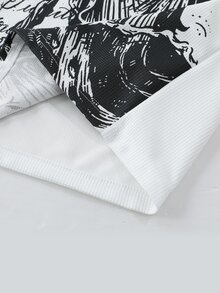 ROMWE MEN Men's Waffle Fabric Gothic Cross Print Pullover Sweatshirt, Suitable For Daily Wear In Autumn/Winter - White - View 3
