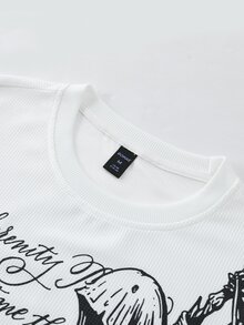 ROMWE MEN Men's Waffle Fabric Gothic Cross Print Pullover Sweatshirt, Suitable For Daily Wear In Autumn/Winter - White - View 7