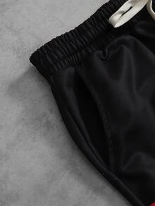 ROMWE MEN Men's Streetwear Loose Fit Polka Dot Print Sweatpants - Black - View 7