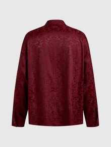 ROMWE MEN Goth 男士佩斯利印花荷葉邊襯衫 - 酒紅色 - 查看 2