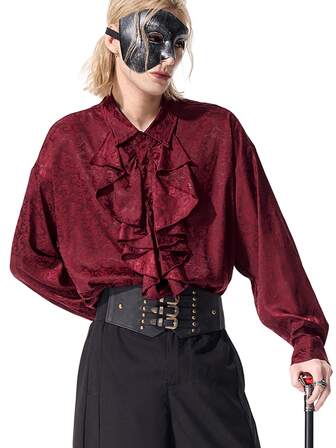 Goth Chemise pour hommes à imprimé paisley avec bordure à volants