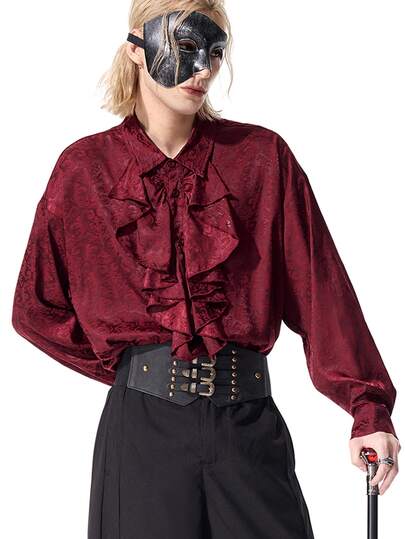 Goth Chemise pour hommes à imprimé paisley avec bordure à volants