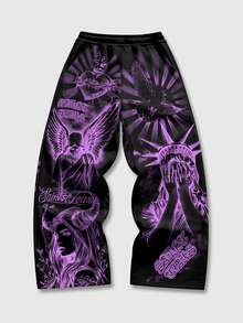 ROMWE MEN Street Life Teen Boys Angel Pattern Casual Versatile Daily Wear Sweatpants - Multicolor - View 6
