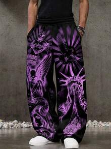 ROMWE MEN Street Life Teen Boys Angel Pattern Casual Versatile Daily Wear Sweatpants - Multicolor - View 1