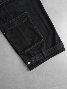 ROMWE MEN Street Life Men's Loose Fit Cargo Pocket Jeans - Black - View 6