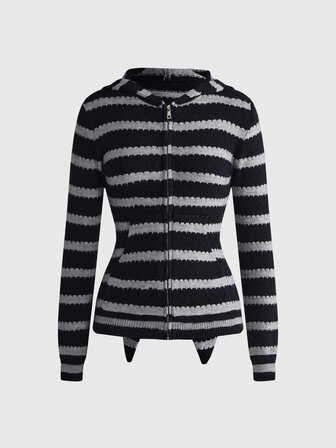 Top tricoté slim fit rayé avec oreilles de lapin mignon Y2K pour femmes