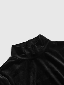 ROMWE Anime Halloween Cosplay Costume Velvet Contrast Color Mesh Sleeve Bodycon Elastic Mini Dress For Women, Autumn/Winter - Black - View 10