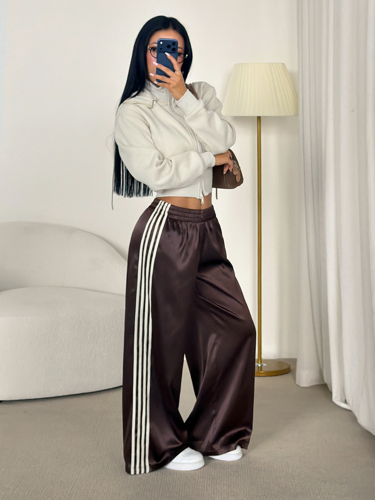 SHEIN PETITE 女款彈性腰拼色休閒百搭日常穿著長褲 - 咖啡棕 - 查看 9