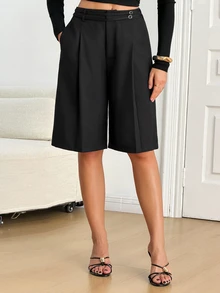 SHEIN Tall High Waist Plicated Detail Bermuda Shorts - Black - View 4