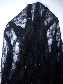 SHEIN Tall High Waist Wide Leg Sheer Mesh Sequin Fringe Pants - Black - View 7